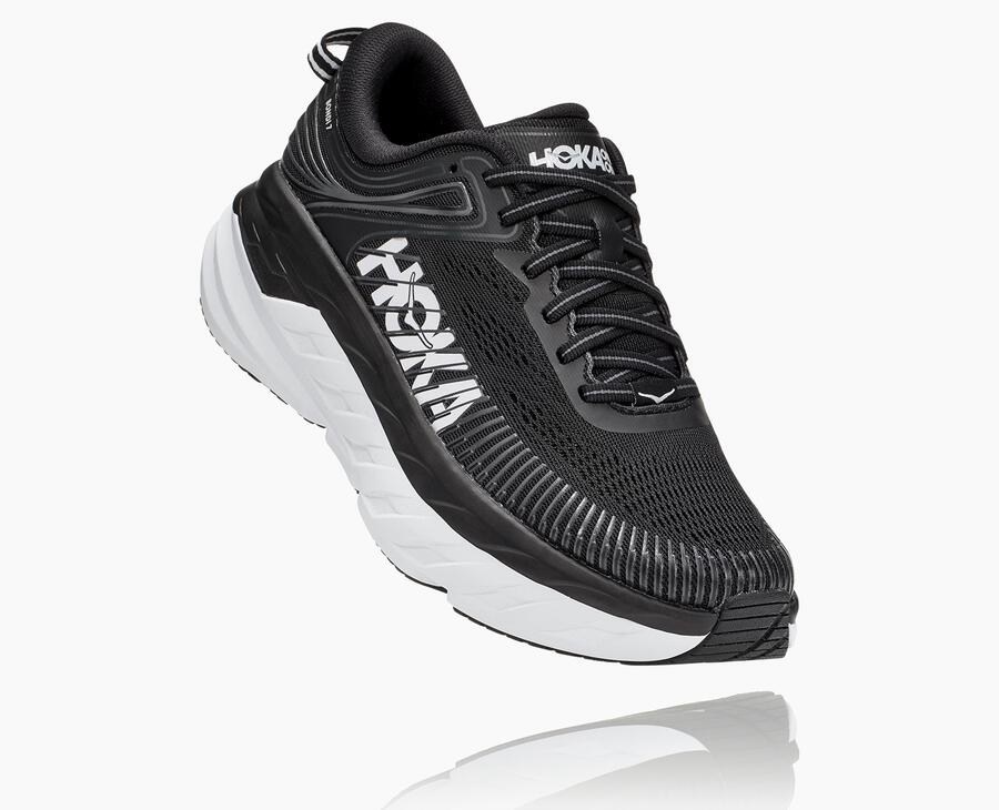 Hoka Australia One One Bondi 7 - Womens Running Shoes Black/White - YCRNA-3189